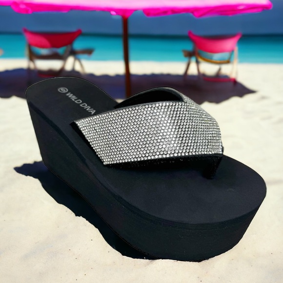 DIVA Heat Lemon Lime Y2K Rhinestone Embellished Ultra Platform Wedge Sandal - Picture 3 of 8